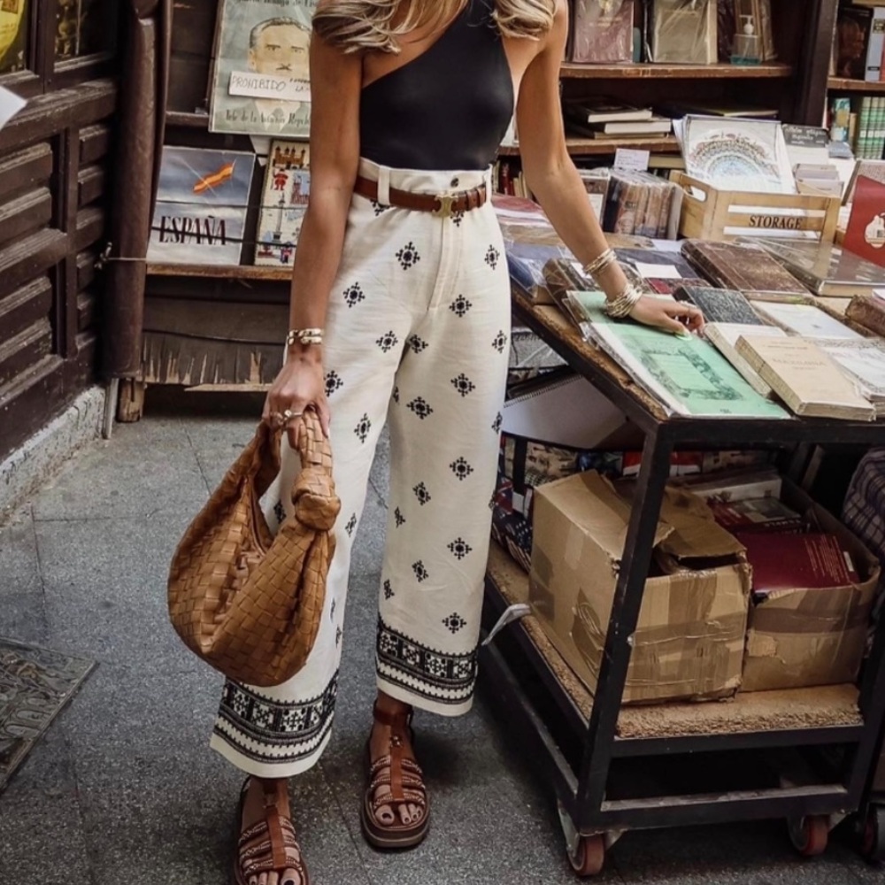 Zara Black and White Wide Leg Pants